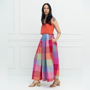 $248 Rujuta Sheth Frida Pants - Prism Chex - Adjustable Medium - 100% Cotton